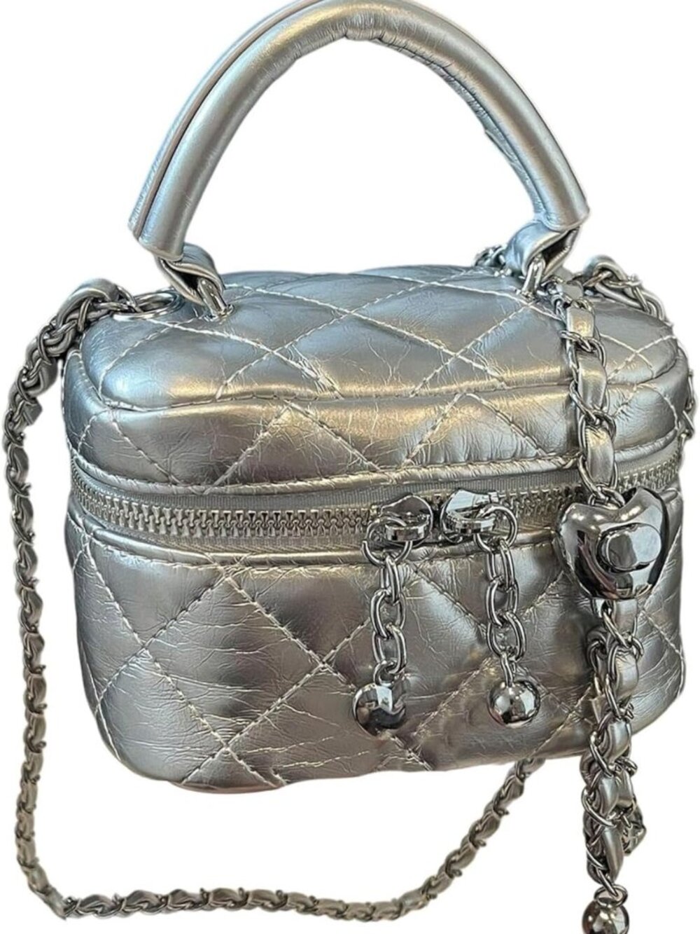 Trendy Women's Quilted Crossbody Bucket Bag | Mini Satchel Purse with Zipper